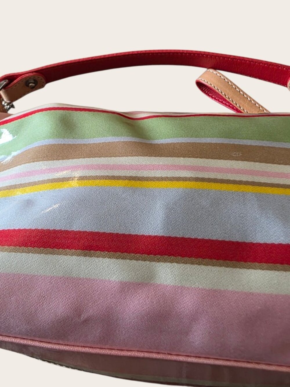 Coach Hampton Watercolor Stripe Pouch Bag Y2K Vintage Vachetta Trim Rare - Picture 13 of 16
